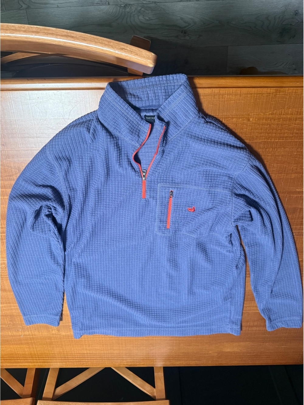 Southern Marsh Men’s Blue 1/4 Zip Pullover Waffle Texture Outdoor Preppy